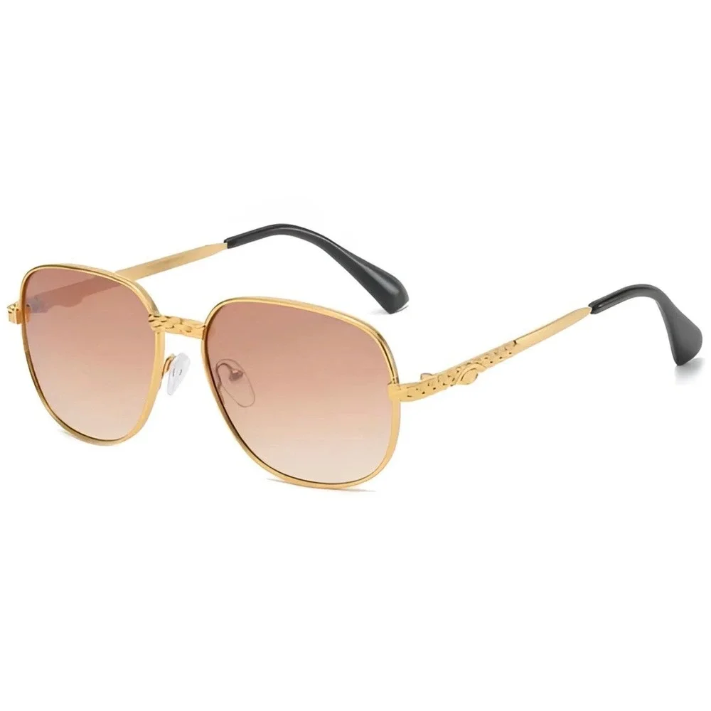 Mens Gold Aviator Sunglasses Brown Gradient Lens Retro Filigree Metal Frame 2026